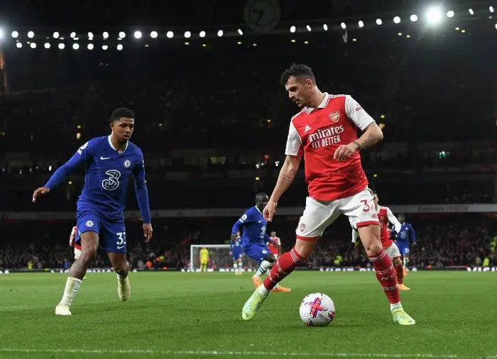 Framed Print : Granit Xhaka in Action: Arsenal vs. Chelsea, Premier League 2022-23