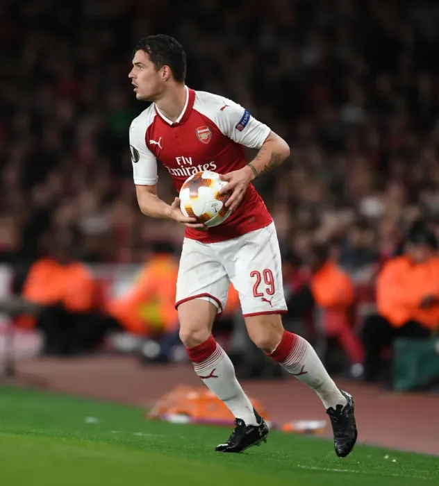 Framed Print : Granit Xhaka in Action for Arsenal vs Atletico Madrid, Europa League Semi-Final