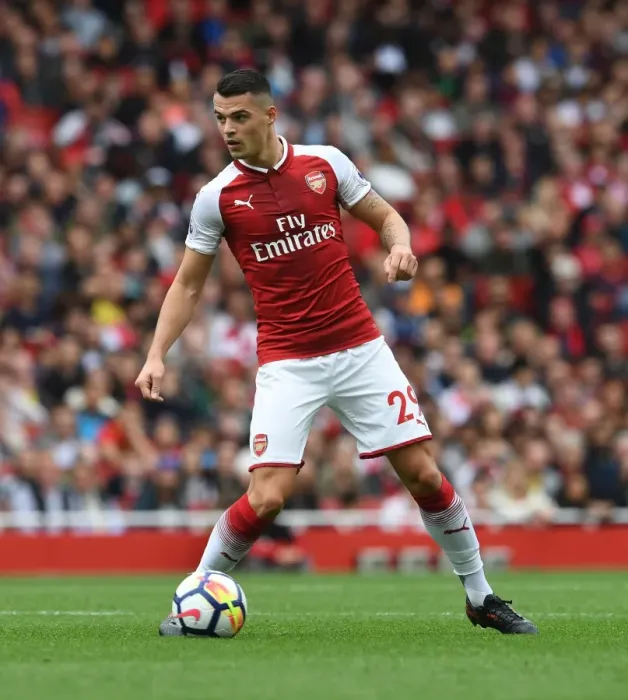 Framed Print : Granit Xhaka in Action: Arsenal vs Brighton & Hove Albion, Premier League 2017-18