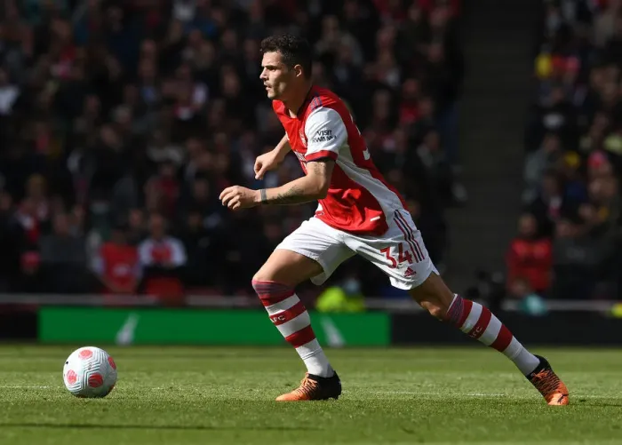 Framed Print : Granit Xhaka in Action: Arsenal vs Brighton & Hove Albion, Premier League 2021-22