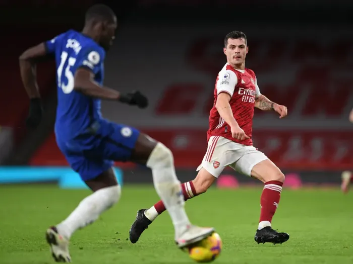 Framed Print : Granit Xhaka in Action: Arsenal vs Chelsea, Premier League 2020-21