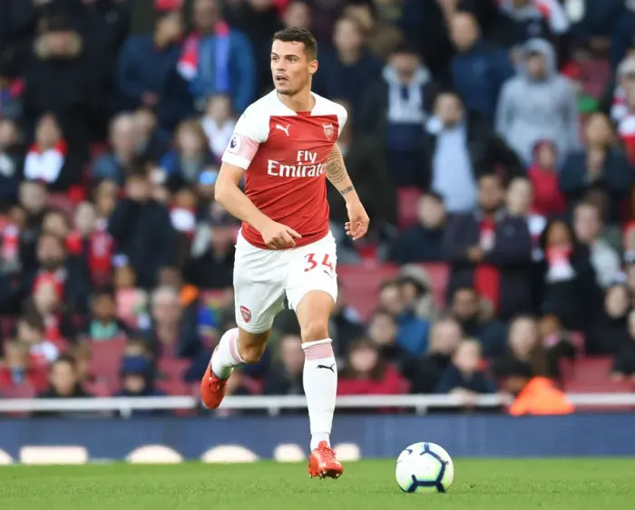 Framed Print : Granit Xhaka in Action: Arsenal vs Everton, Premier League 2018-19