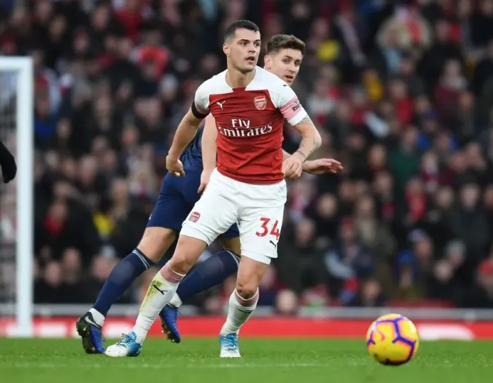 Framed Print : Granit Xhaka in Action: Arsenal vs Fulham, Premier League 2018-19 Framed Print : Granit Xhaka in Action: Arsenal vs Fulham, Premier League 2018-19