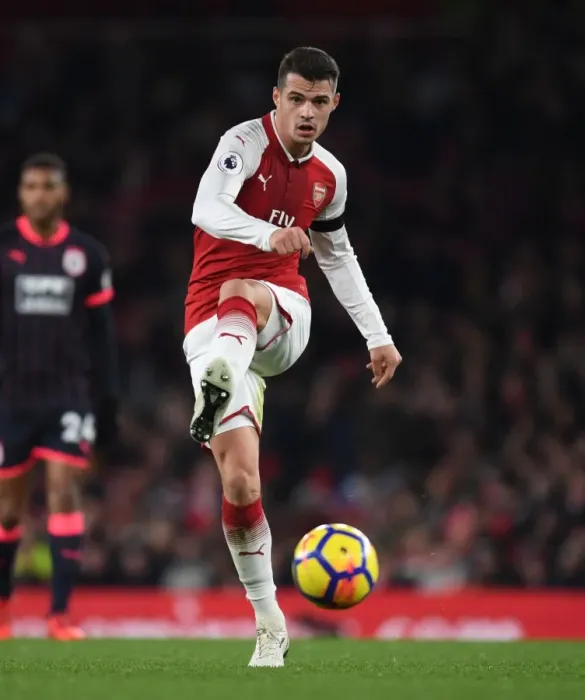 Framed Print : Granit Xhaka in Action: Arsenal vs Huddersfield Town, Premier League 2017-18