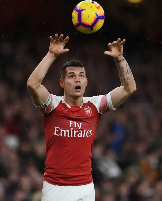 Framed Print : Granit Xhaka in Action: Arsenal vs Huddersfield Town, Premier League (2018-19)