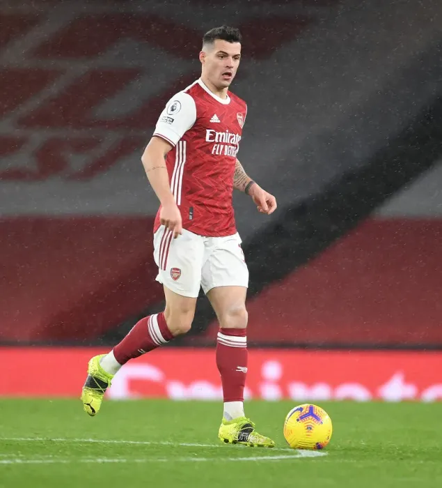 Framed Print : Granit Xhaka in Action: Arsenal vs Leeds United, Premier League 2020-21