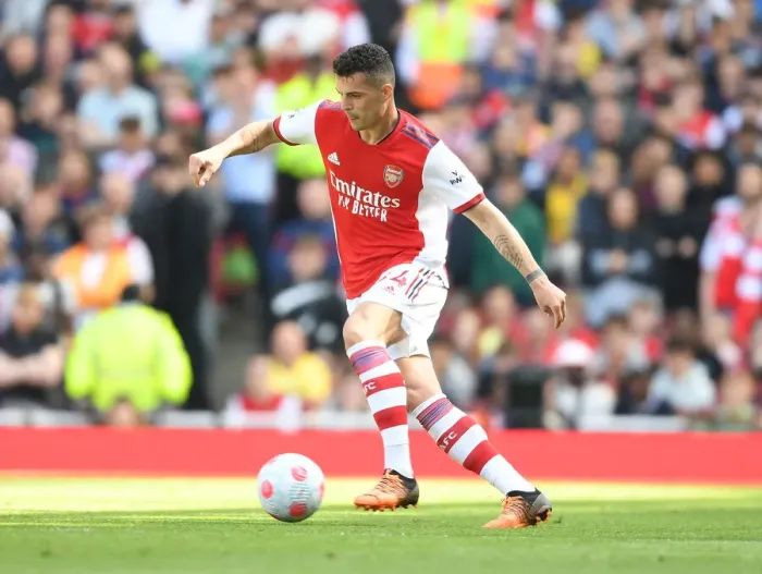 Framed Print : Granit Xhaka in Action: Arsenal vs Leeds United, Premier League 2021-22 Framed Print : Granit Xhaka in Action: Arsenal vs Leeds United, Premier League 2021-22