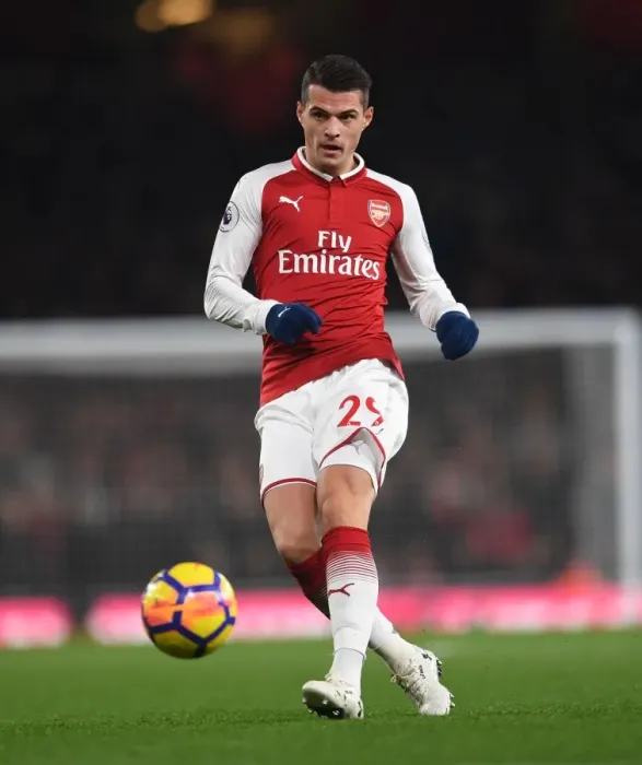 Framed Print : Granit Xhaka in Action: Arsenal vs Manchester United, Premier League 2017-18 Framed Print : Granit Xhaka in Action: Arsenal vs Manchester United, Premier League 2017-18