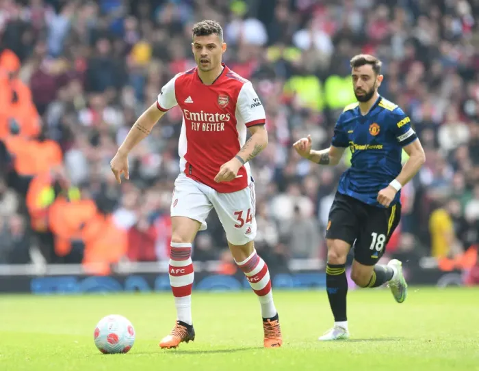 Framed Print : Granit Xhaka in Action: Arsenal vs Manchester United, Premier League 2021-22 Framed Print : Granit Xhaka in Action: Arsenal vs Manchester United, Premier League 2021-22