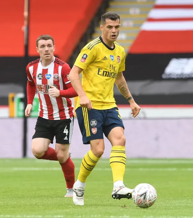Framed Print : Granit Xhaka in Action: Arsenal vs Sheffield United, FA Cup Quarterfinal