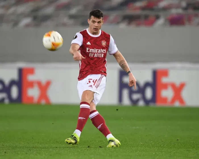 Framed Print : Granit Xhaka in Action: Arsenal vs SL Benfica, UEFA Europa League 2021