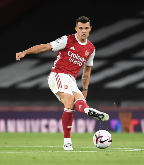 Framed Print : Granit Xhaka: In Action for Arsenal Against West Ham United, Premier League 2020-21