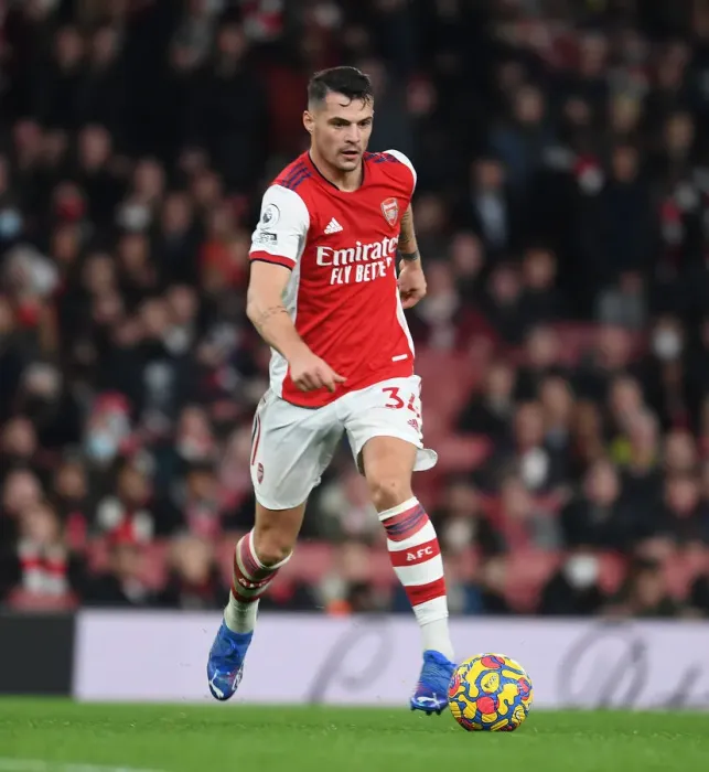 Framed Print : Granit Xhaka: In Action for Arsenal Against West Ham United, Premier League 2021-22 Framed Print : Granit Xhaka: In Action for Arsenal Against West Ham United, Premier League 2021-22
