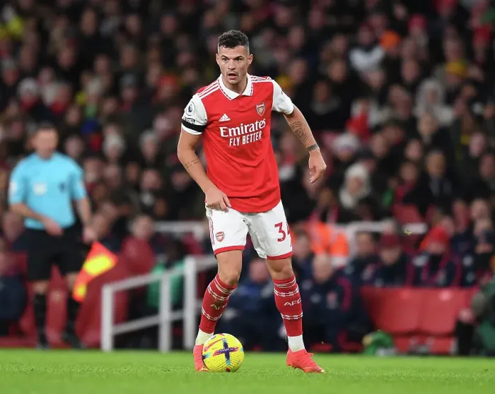 Framed Print : Granit Xhaka: In Action for Arsenal Against West Ham United, Premier League 2022-23