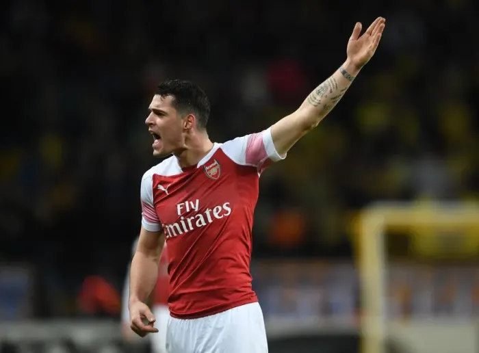 Framed Print : Granit Xhaka in Action: Arsenal's Europa League Battle against BATE Borisov
