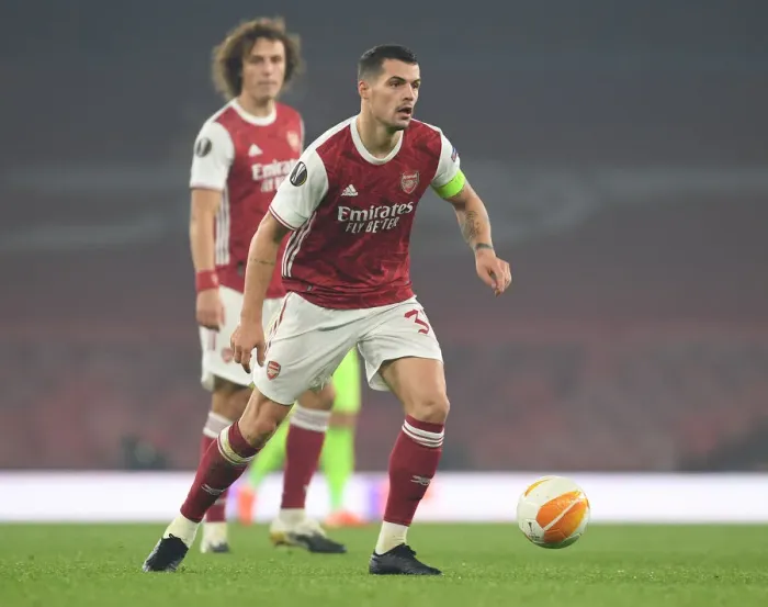 Framed Print : Granit Xhaka in Action: Arsenal's Europa League Battle against Molde FK Framed Print : Granit Xhaka in Action: Arsenal's Europa League Battle against Molde FK