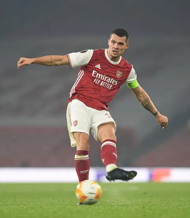 Framed Print : Granit Xhaka in Action: Arsenal's Europa League Battle against Molde FK