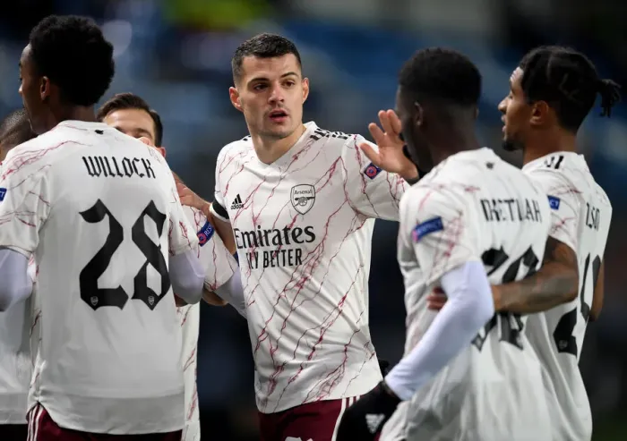Framed Print : Granit Xhaka in Action: Arsenal's Europa League Battle against Molde FK