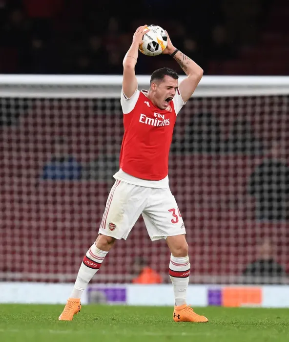 Framed Print : Granit Xhaka in Action: Arsenal's Europa League Clash vs Eintracht Frankfurt Framed Print : Granit Xhaka in Action: Arsenal's Europa League Clash vs Eintracht Frankfurt