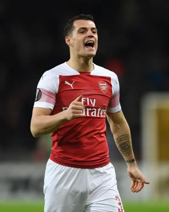 Framed Print : Granit Xhaka in Action: Arsenal's Midfield Maestro Shines in UEFA Europa League Clash against BATE Borisov