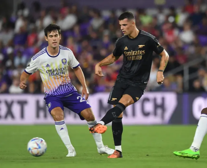 Framed Print : Granit Xhaka in Action: Arsenal's Pre-Season Battle at Orlando City SC