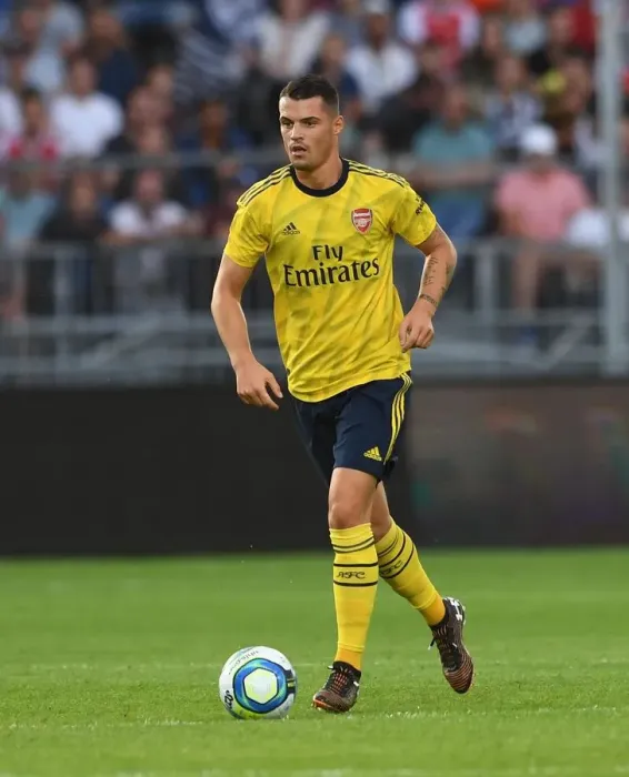 Framed Print : Granit Xhaka in Action: Arsenal's Pre-Season Clash against Angers, France 2019