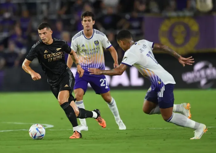 Framed Print : Granit Xhaka in Action: Arsenal's Pre-Season Clash at Orlando City SC (2022-23)