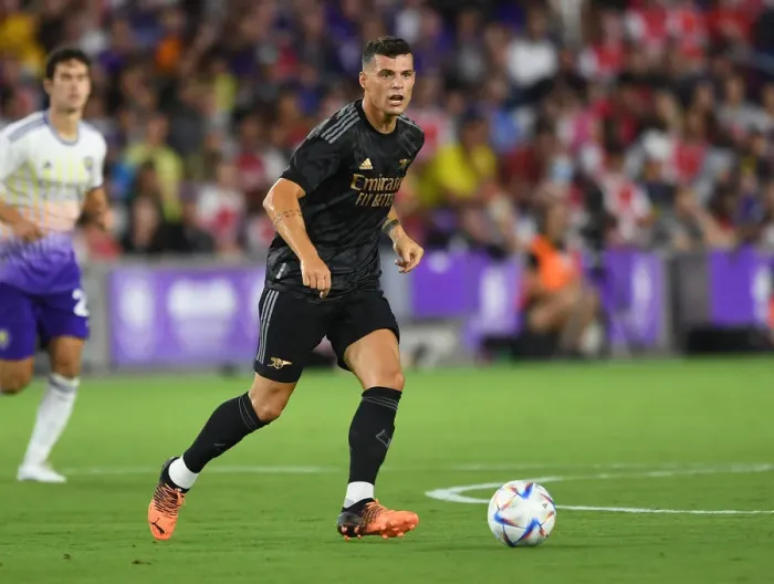 Framed Print : Granit Xhaka in Action: Arsenal's Pre-Season Training with Orlando City SC, July 2022 Framed Print : Granit Xhaka in Action: Arsenal's Pre-Season Training with Orlando City SC, July 2022