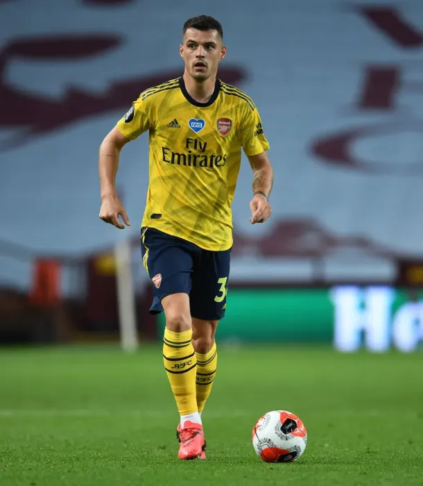 Framed Print : Granit Xhaka: In Action Against Aston Villa, Premier League 2019-2020