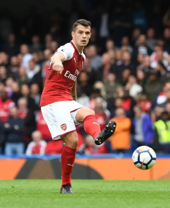 Framed Print : Granit Xhaka in Action: Chelsea vs. Arsenal, Premier League 2017-18