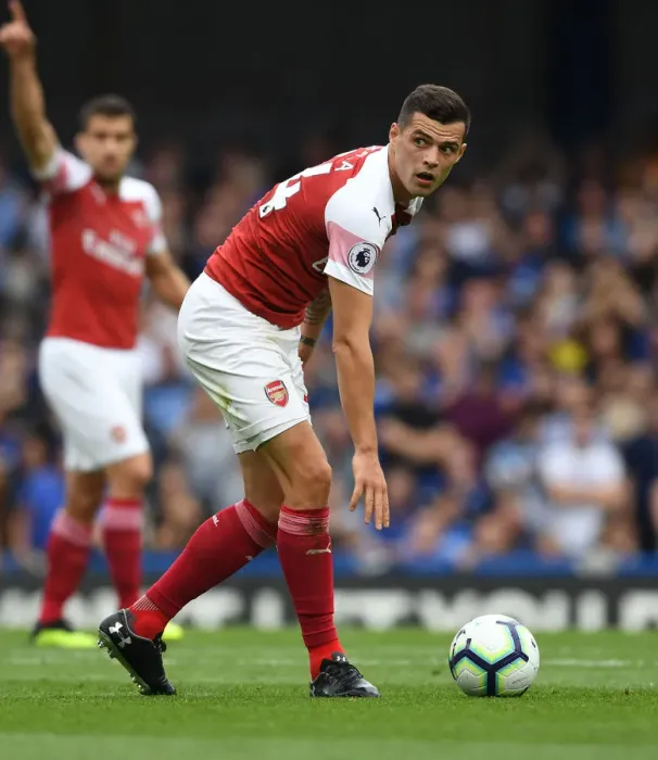 Framed Print : Granit Xhaka in Action: Chelsea vs. Arsenal, Premier League 2018-19