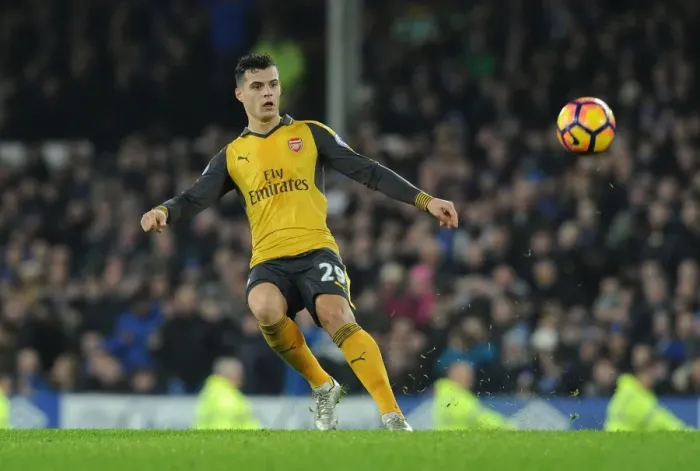 Framed Print : Granit Xhaka in Action: Everton vs. Arsenal, Premier League 2016-17 Framed Print : Granit Xhaka in Action: Everton vs. Arsenal, Premier League 2016-17