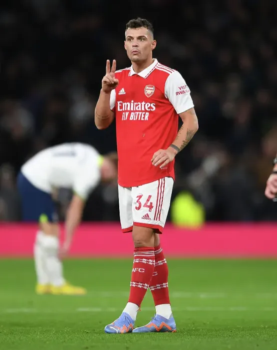 Framed Print : Granit Xhaka: In Action at the Intense Tottenham vs. Arsenal Premier League Clash 2022-23, London