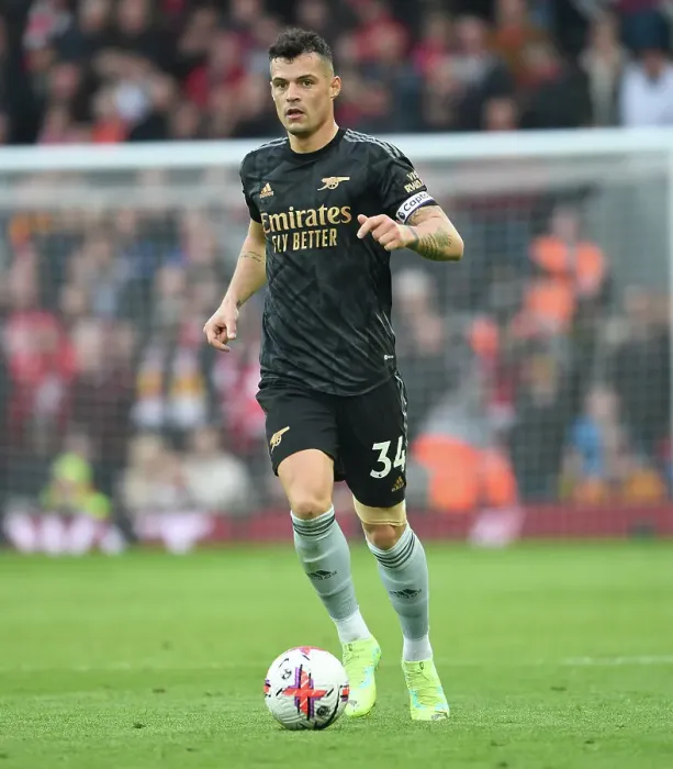 Framed Print : Granit Xhaka in Action: Liverpool vs. Arsenal, Premier League 2022-23