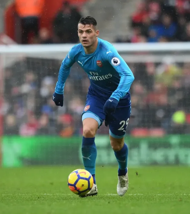 Framed Print : Granit Xhaka in Action: Southampton vs Arsenal, Premier League 2017-18