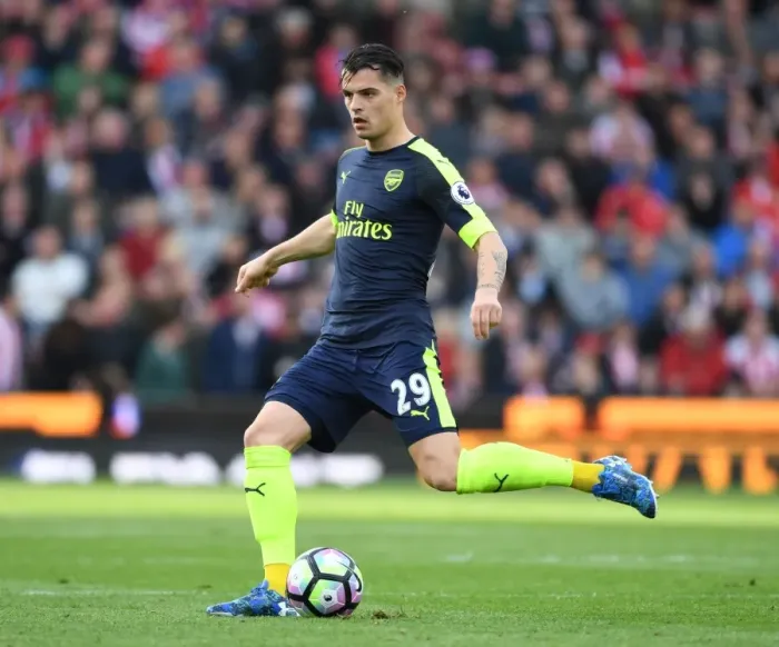 Framed Print : Granit Xhaka in Action: Stoke City vs Arsenal, Premier League 2016-17