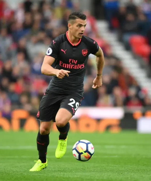 Framed Print : Granit Xhaka in Action: Stoke City vs Arsenal, Premier League 2017-18 Framed Print : Granit Xhaka in Action: Stoke City vs Arsenal, Premier League 2017-18