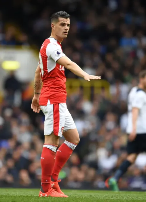 Framed Print : Granit Xhaka: In Action Against Tottenham in the 2016-17 Premier League
