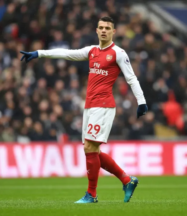 Framed Print : Granit Xhaka in Action: Tottenham Hotspur vs Arsenal, Premier League 2017-18
