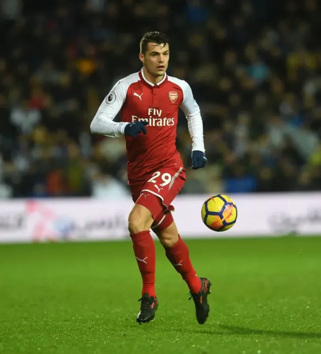 Framed Print : Granit Xhaka: In Action Against West Bromwich Albion (2017-18)