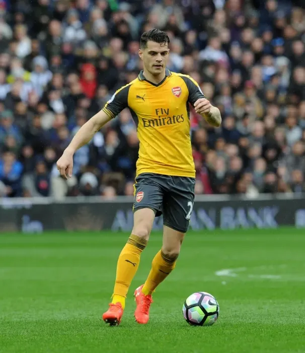 Framed Print : Granit Xhaka in Action: West Bromwich Albion vs. Arsenal, Premier League 2016-17