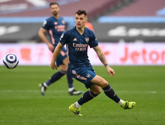 Framed Print : Granit Xhaka in Action: West Ham United vs Arsenal, Premier League 2020-21 Framed Print : Granit Xhaka in Action: West Ham United vs Arsenal, Premier League 2020-21