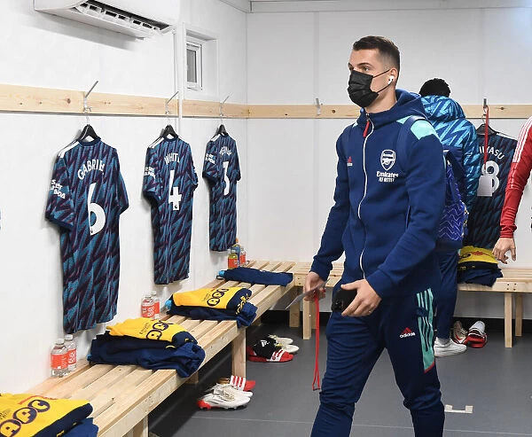 Granit Xhaka in Arsenal Changing Room Before Leeds United vs Arsenal, Premier League 2021-22