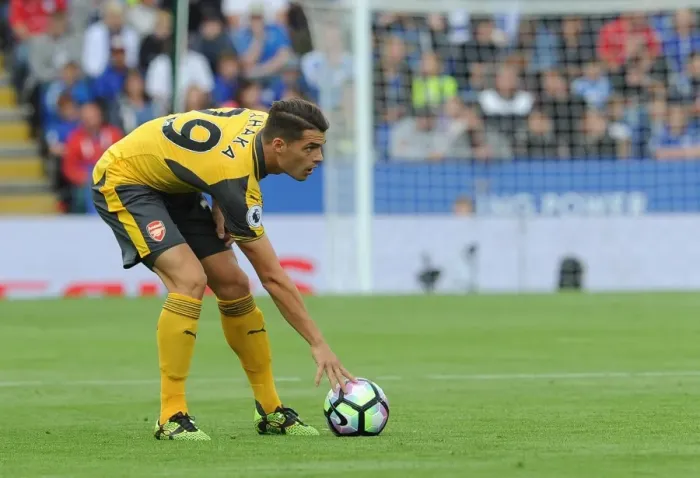 Framed Print : Granit Xhaka (Arsenal). Leicester City 0: 0 Arsenal