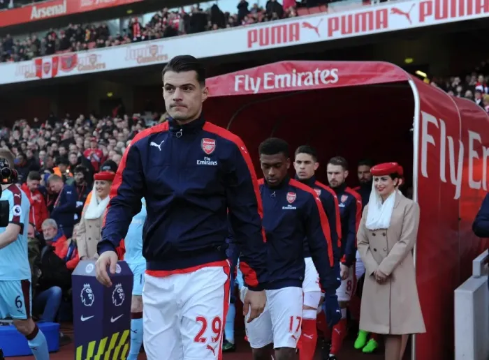 Framed Print : Granit Xhaka (Arsenal) before the match. Arsenal 2: 1 Burnley Framed Print : Granit Xhaka (Arsenal) before the match. Arsenal 2: 1 Burnley