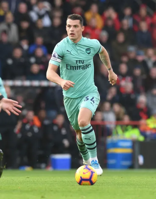 Framed Print : Granit Xhaka: Arsenal Midfielder in Action Against AFC Bournemouth, Premier League 2018-19 Framed Print : Granit Xhaka: Arsenal Midfielder in Action Against AFC Bournemouth, Premier League 2018-19