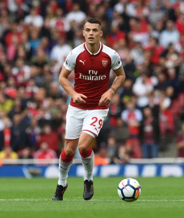 Framed Print : Granit Xhaka: Arsenal Midfielder in Action against Brighton & Hove Albion, Premier League 2017-18