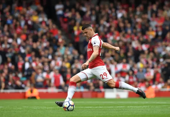 Framed Print : Granit Xhaka: Arsenal Midfielder in Action Against Brighton & Hove Albion, Premier League 2017-18 Framed Print : Granit Xhaka: Arsenal Midfielder in Action Against Brighton & Hove Albion, Premier League 2017-18