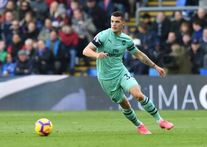 Framed Print : Granit Xhaka: Arsenal Midfielder in Action Against Crystal Palace, Premier League 2018-19 Framed Print : Granit Xhaka: Arsenal Midfielder in Action Against Crystal Palace, Premier League 2018-19
