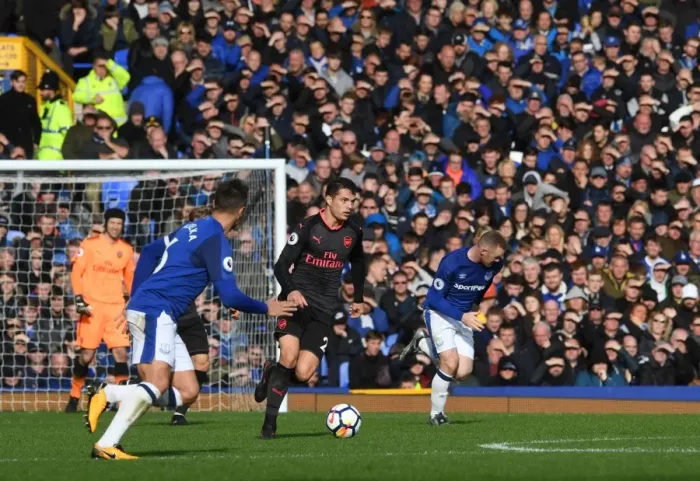 Framed Print : Granit Xhaka: Arsenal Midfielder in Action against Everton, Premier League 2017-18 Framed Print : Granit Xhaka: Arsenal Midfielder in Action against Everton, Premier League 2017-18